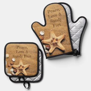 Peace, Love & Sandy Feet Oven Mitt & Pot Holder Set