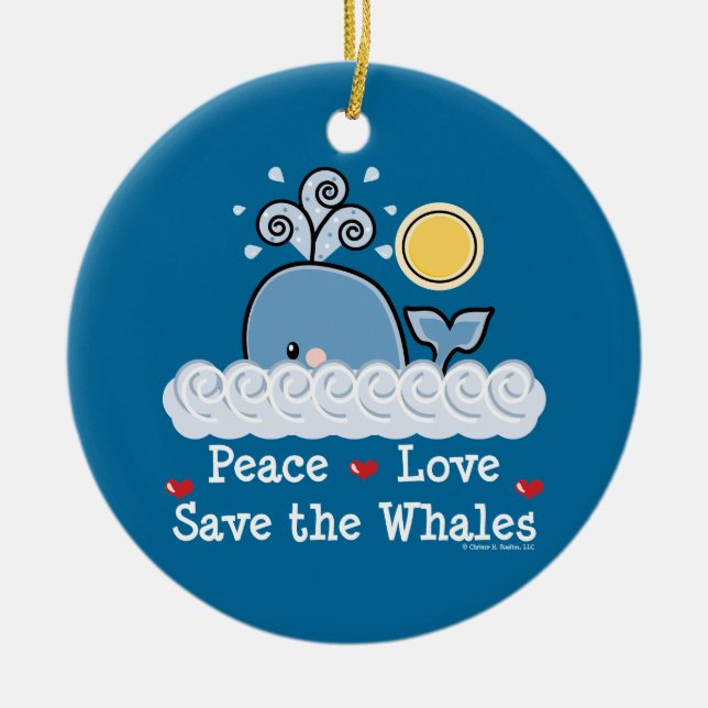 Peace Love Save The Whales Ornament (Front)