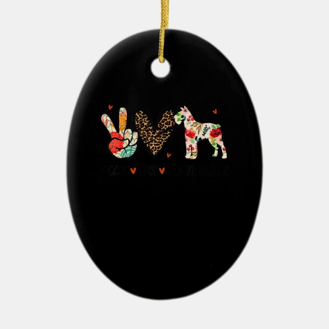 Peace Love Schnauzer Funny Gift Dog Lover Ceramic Tree Decoration (Front)