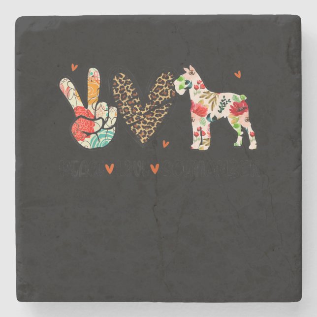 Peace Love Schnauzer Funny Gift Dog Lover Stone Coaster (Front)