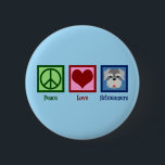 Peace Love Schnauzers 6 Cm Round Badge<br><div class="desc">A cool schnauzer dog owner featuring a pretty peace sign,  heart,  and cute schnauzer face. Peace Love Schnauzers.</div>