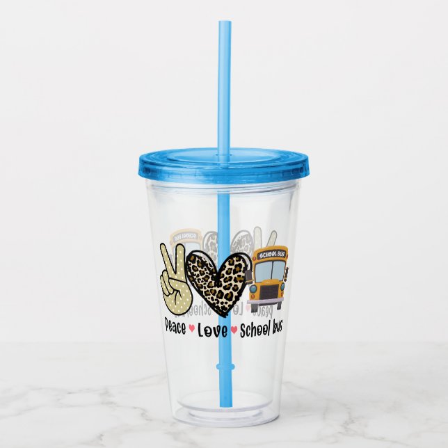 Peace, Love, School Bus Acrylic Tumbler (Front)