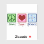 Peace Love Science<br><div class="desc">Cool sticker for a science teacher, scientist, or just a geek that love to learn about how the world works. Cute Peace Love Science design with a peace sign, heart, and atom model.</div>