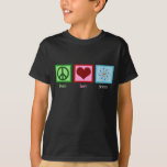Peace Love Science Atom Model Kids T-Shirt<br><div class="desc">Cool kids t-shirt for a scientist or just a geek that love to learn about how the world works. Cute Peace Love Science children's tee with a peace sign,  heart,  and atom model.</div>