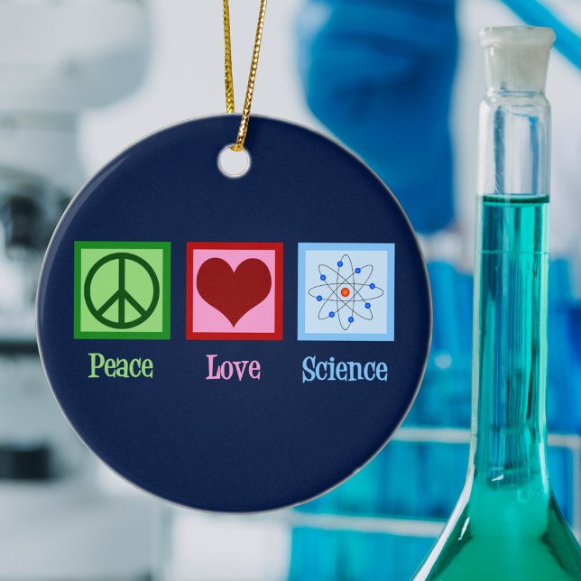 Peace Love Science Teacher Blue Christmas Ceramic Tree Decoration (Creator Uploaded)