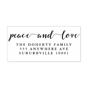 Peace & Love Script Return Address Wooden Stamp
