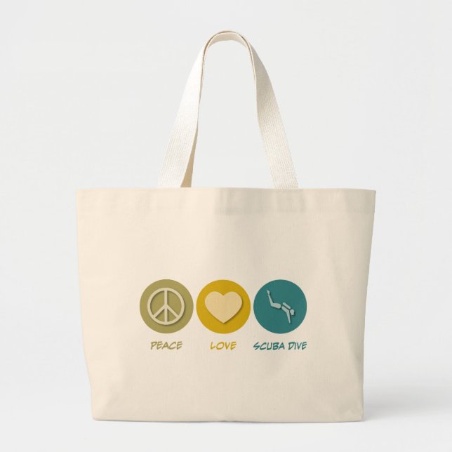 Peace Love Scuba Dive Large Tote Bag (Front)