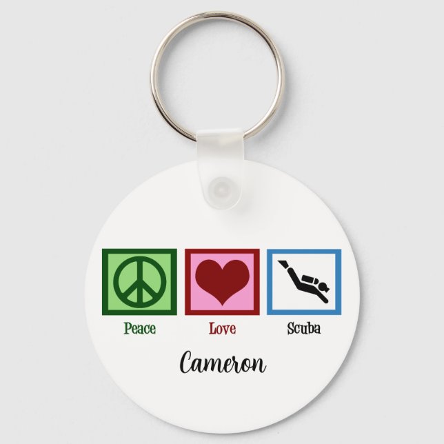 Peace Love Scuba Diving Key Ring (Front)