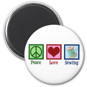 Peace Love Sewing Cute Seamstress Magnet