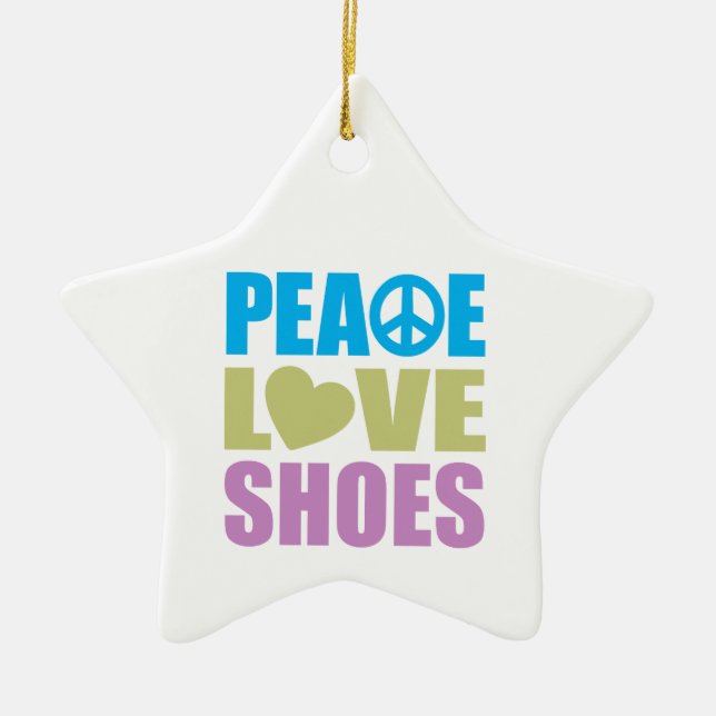Peace Love Shoes Ceramic Tree Decoration (Front)
