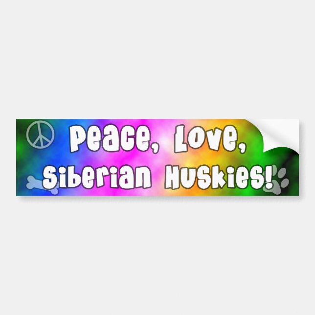 Peace Love Siberian Huskies Bumper Sticker (Front)
