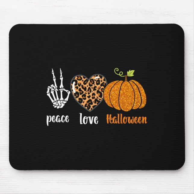 Peace Love Skeleton Fall Pumpkin Leopard Halloween Mouse Pad (Front)