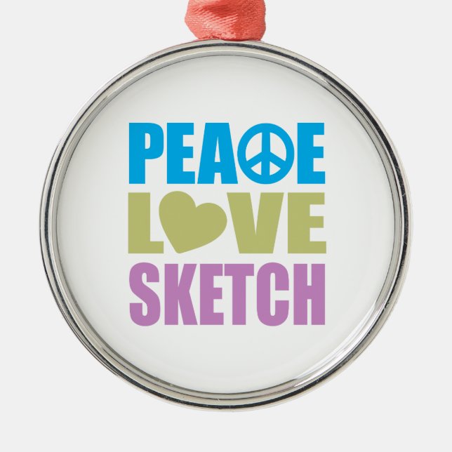 Peace Love Sketch Metal Tree Decoration (Front)
