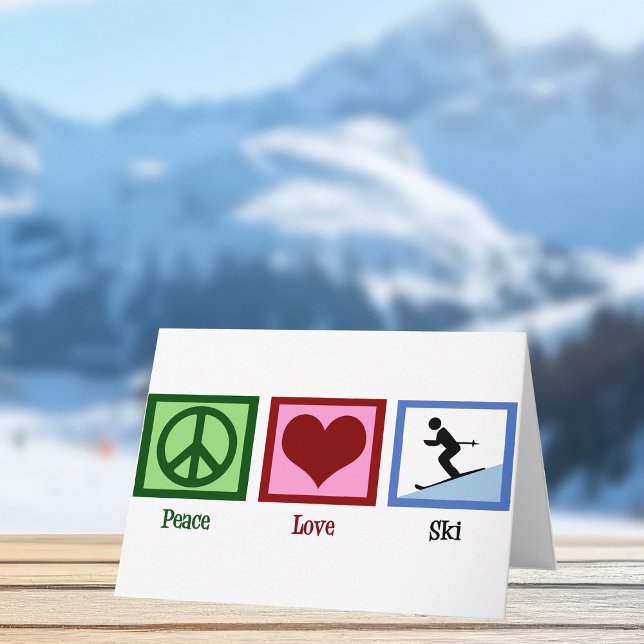 Peace Love Skiing Holiday Ski Lodge Card (Creator Uploaded)
