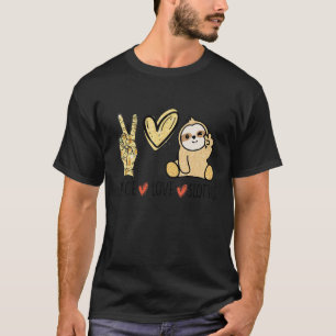 Peace Love Sloths Hand Sign Heart Funny Sloth Hand T-Shirt