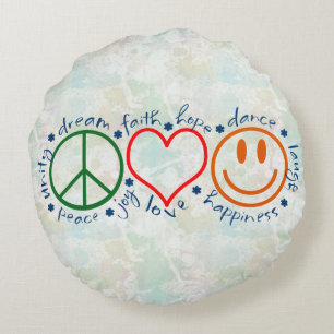 Peace Love Smile Round Cushion