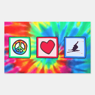 Peace, Love, Snow Skiing Rectangular Sticker