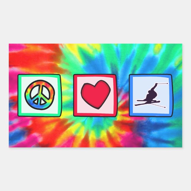 Peace, Love, Snow Skiing Rectangular Sticker (Front)