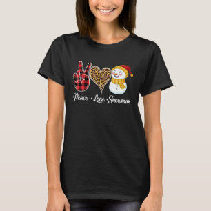 Peace Love Snowman Leopard Buffalo Plaid Christmas T-Shirt