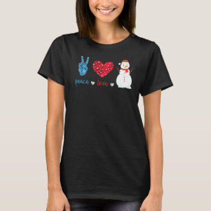 Peace Love Snowman Leopard Heart Santa Hat  Christ T-Shirt