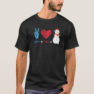 Peace Love Snowman Leopard Heart Santa Hat Christ T-Shirt