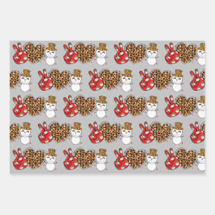 Peace Love Snowman Wrapping Paper Flat Sheet SET 3