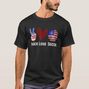 Peace Love Soccer Ball Football American USA Flag T-Shirt