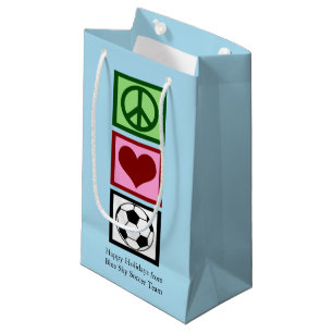 Peace Love Soccer Blue Custom Holiday Small Gift Bag