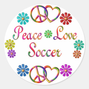 PEACE LOVE SOCCER CLASSIC ROUND STICKER