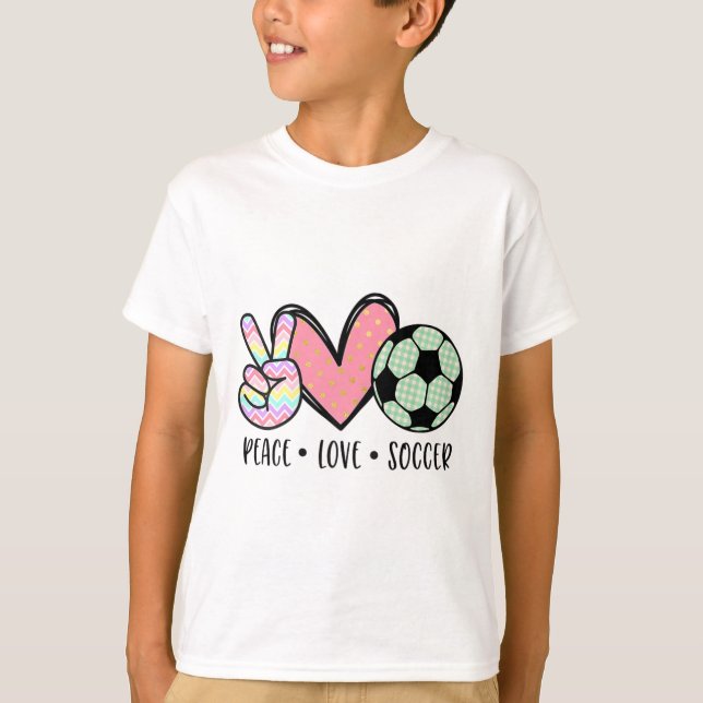 Peace Love Soccer Cute Pastel For Women Teen Girls T-Shirt (Front)