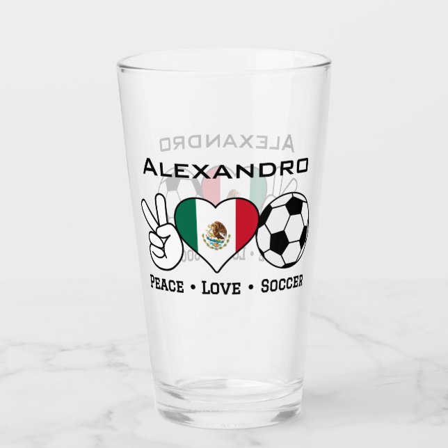 Peace Love Soccer Glass With Name (Front)