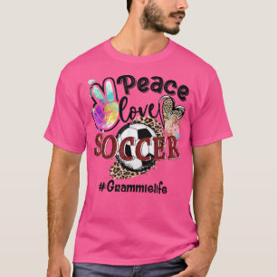 Peace Love Soccer Grammie Life Mom Grandma Leopard T-Shirt