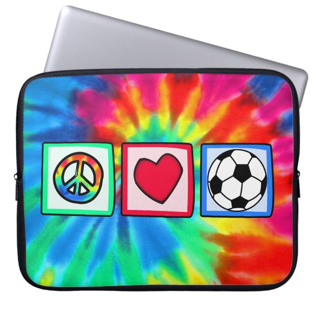 Peace, Love, Soccer Laptop Sleeve (Front)