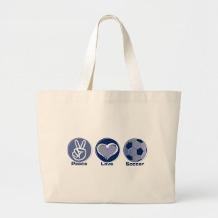 Peace Love Soccer Large Tote Bag