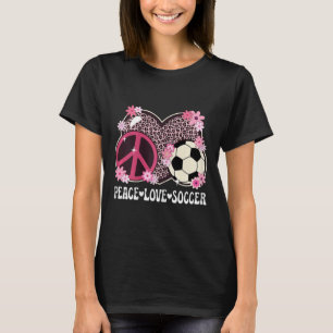 Peace Love Soccer Lover Leopard Print Women Girl C T-Shirt