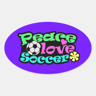 Peace, Love, Soccer; Retro Oval Sticker