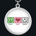 Peace Love Soccer Silver Plated Necklace<br><div class="desc">A peace sign,  heart,  and a soccer ball.</div>