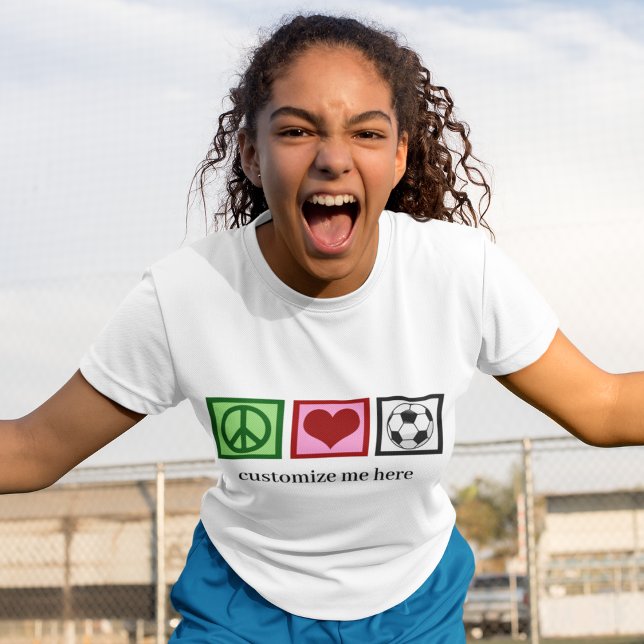 Peace Love Soccer Team Custom Futbol Player T-Shirt (Creator Uploaded)