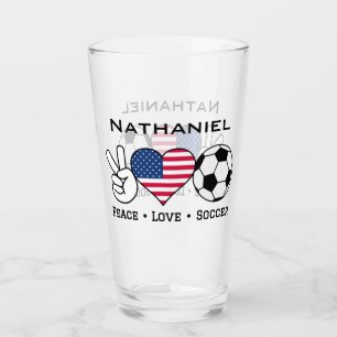 Peace Love Soccer USA Glass With Name