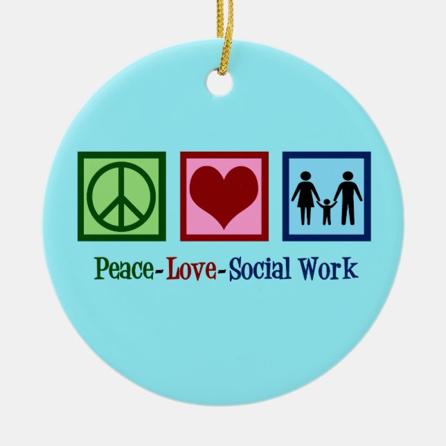Peace Love Social Work Ceramic Tree Decoration (Front)