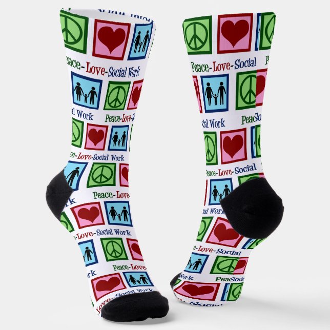 Peace Love Social Work Cute Social Worker Socks (Angled)