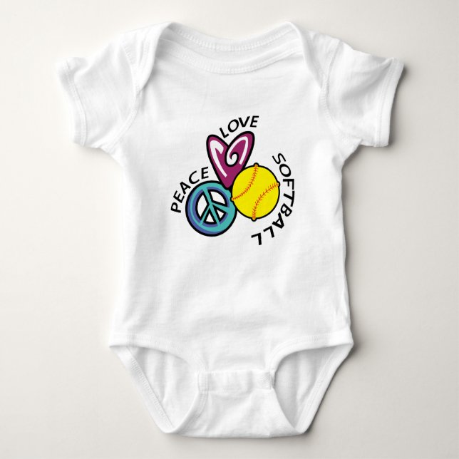 Peace Love Softball Baby Bodysuit (Front)
