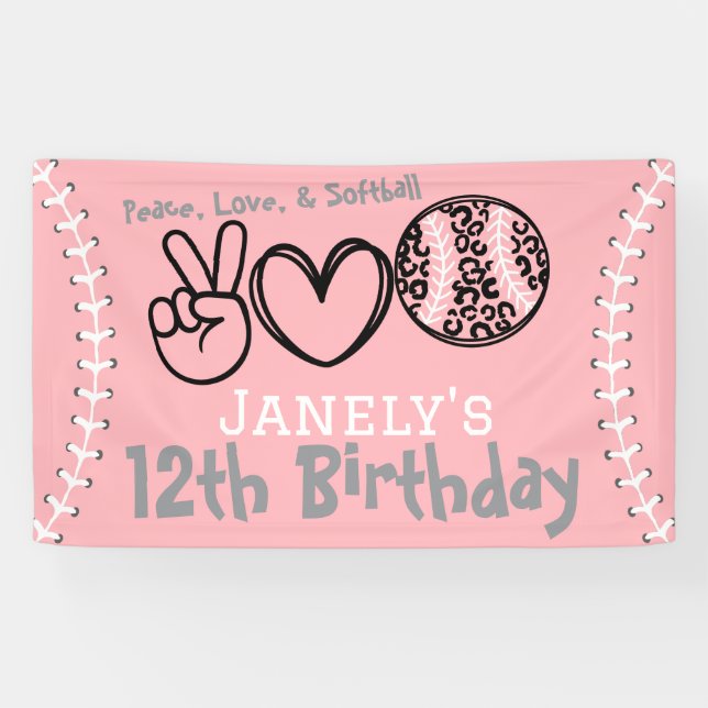 Peace Love Softball Birthday Banner (Horizontal)