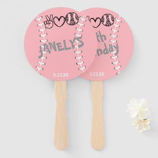 Peace Love Softball Birthday Hand Fan