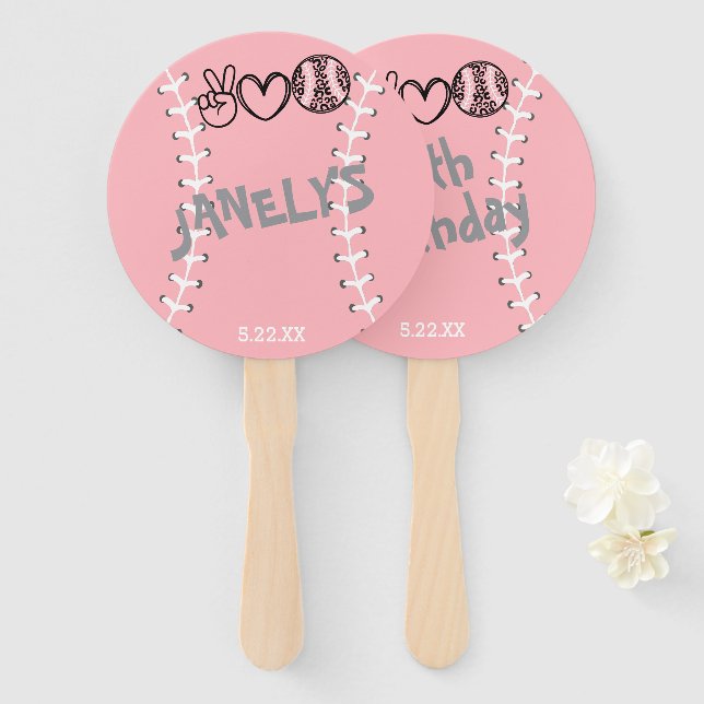 Peace Love Softball Birthday Hand Fan (Front and Back)