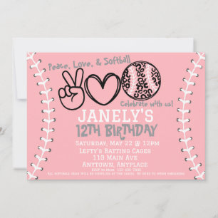 Peace Love Softball Birthday Invitation