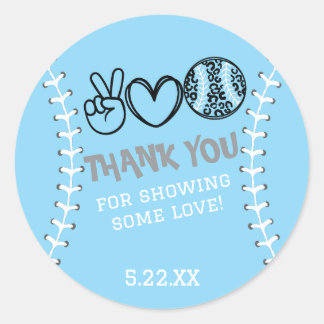 Peace Love Softball Birthday Invitation Classic Round Sticker
