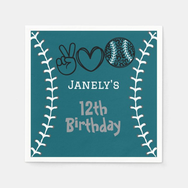 Peace Love Softball Birthday Napkin (Front)
