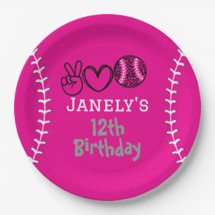 Peace Love Softball Birthday Paper Plate