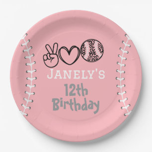 Peace Love Softball Birthday Paper Plate